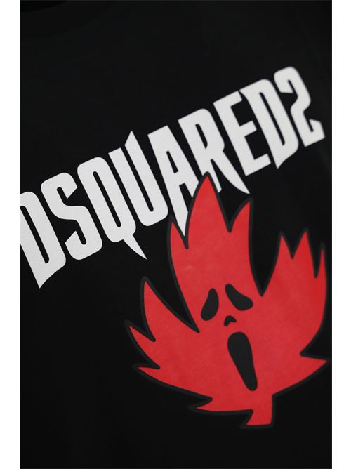 T-shirt con stampa Ghost Maple Leaf in cotone nero DSQUARED2 | S74GD1307 D20020900